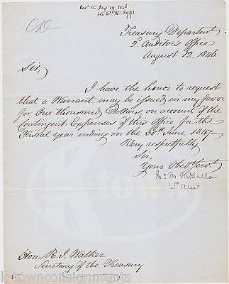 M M McCALLA MEXICAN WAR TREASURY DEPARTMENT ANTIQUE AUTOGRAPH SIGNED LETTER 1846 - K-townConsignments