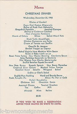 NEW WESTON HOTEL MADISON AVE NEW YORK VINTAGE DINNER MENU RESERVATION CARD 1940 - K-townConsignments