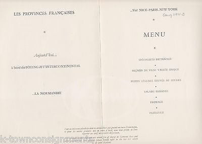 AIR FRANCE NORMANDY VINTAGE PARIS TO NEW YORK GRAPHIC ADVERTISING IN FLIGHT MENU - K-townConsignments