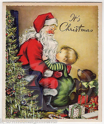 Santa Clause & Cute Little Boy Vintage Graphic Illustrated Christmas Greetings C - K-townConsignments