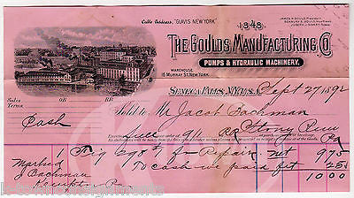 GOULD'S MANUFACTURING HYDRAULICS SENECA FALLS NY ANTIQUE ADVERTISING LETTER 1892 - K-townConsignments