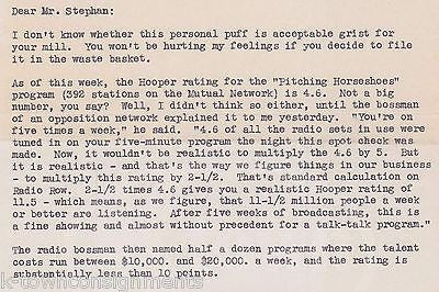 BILLY ROSE VINTAGE AUTOGRAPH SIGNED ZIEGFELD THEATRE STATIONERY RATINGS LETTER - K-townConsignments