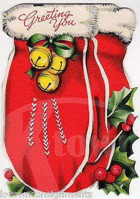 Santa Claus's Red Gloves Rare Vintage Graphic Art Christmas Greetings Card - K-townConsignments