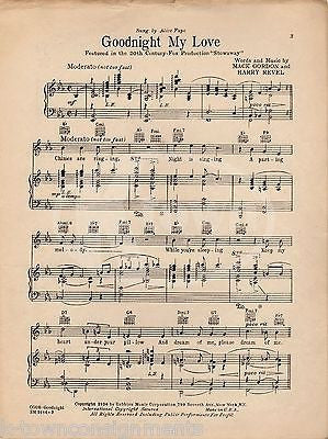 SHIRLEY TEMPLE GOODNIGHT MY LOVE STOWAWAY MOVIE ANTIQUE GRAPHIC SHEET MUSIC 1936 - K-townConsignments