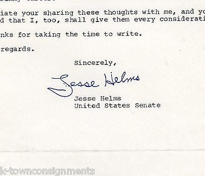 JESSE HELMS NORTH CAROLINA SENATOR VINTAGE AUTOGRAPH SIGNED STATIONERY LETTER - K-townConsignments