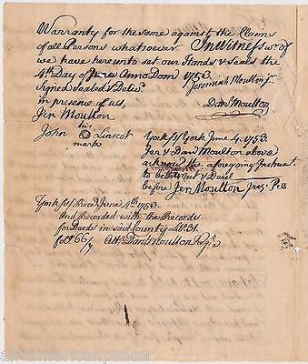 SAM SEWALL DANIEL MOULTON YORK MAINE ANTIQUE AUTOGRAPH SIGNED LAND DOCUMENT 1753 - K-townConsignments