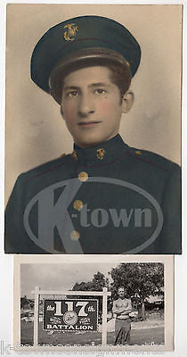 117th BATTALION NAVY MARINE SOLDIER OLD & YOUNG VINTAGE WWII SNAPSHOT PHOTOS - K-townConsignments