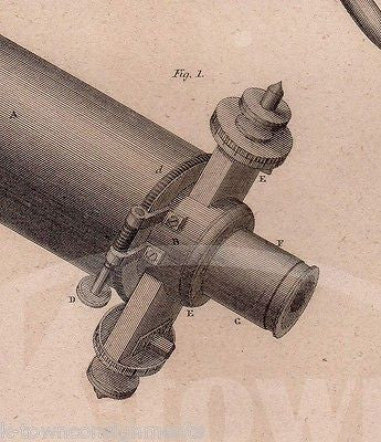 ASTRONOMY TELESCOPE SCIENTIFIC APPARATUS  ANTIQUE GRAPHIC ENGRAVING PRINT 1832 - K-townConsignments