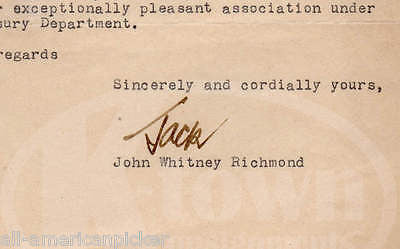 JACK RICHMOND WAR FINANCE COMMITTEE CHAIR VINTAGE AUTOGRAPH SIGNED LETTER 1945 - K-townConsignments