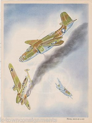 DOUGLAS A-20C HAVOC FIGHTER PLANES VINTAGE WWII GRAPHIC ILLUSTRATION PRINT 1944 - K-townConsignments