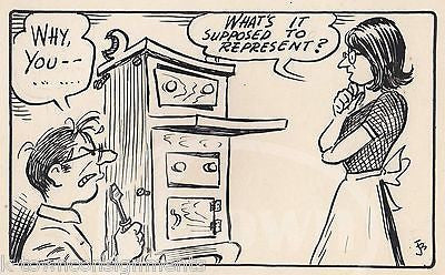 FOLK ART INTERPRETIVE FURNITURE MAKING HUMOR ORIGINAL SIGNED CARTOON INK SKETCH - K-townConsignments