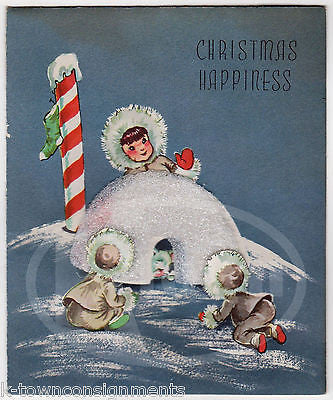 Esikimos Igloo Alaska Christmas Happiness Vintage Graphic Art Greetings Card - K-townConsignments