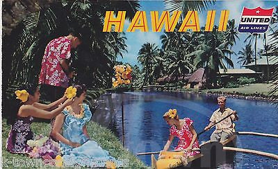 UNITED AIRLINES HAWAII VACATIONS DC-7 AIRLINER VINTAGE GRAPHIC ADVERTISING FLYER - K-townConsignments