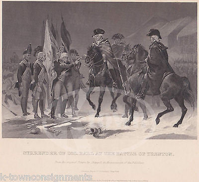 BATTLE OF TRENTON COLONEL RALL SURRENDER ANTIQUE GRAPHIC ENGRAVING PRINT 1858 - K-townConsignments