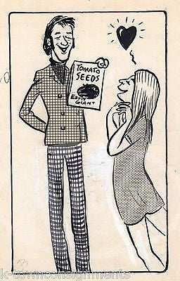 TALL DARK HANDSOME GUYS GIRL HUMOR ORIGINAL SIGNED CARTOON INK SKETCH ON BOARD - K-townConsignments