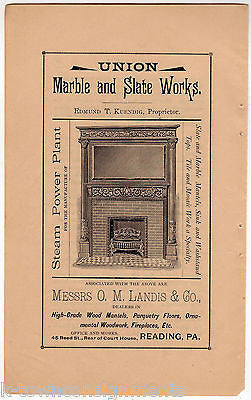 Union Marble & Slate Works Kuendig Reading PA Antique Graphic Advertising Print - K-townConsignments