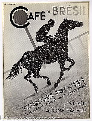 CAFE DU BRESIL HORSE & JOCKEY VINTAGE BRAZILIAN GRAPHIC ADVERTISING PRINT 1936 - K-townConsignments