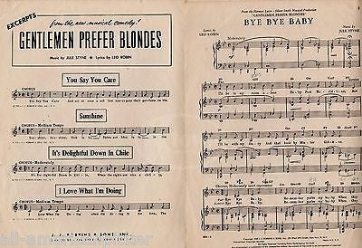 BYE BYE BABY GENTLEMEN PREFER BLONDES MARILYN MONROE HIRSHFELD ART SHEET MUSIC - K-townConsignments