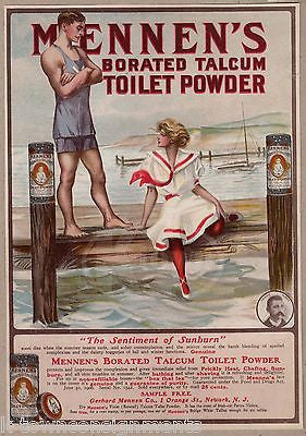 MENNEN'S TOILET POWDER YOUNG LOVERS BOARDWALK ANTIQUE MAGAZINE ADVERTISING PRINT - K-townConsignments