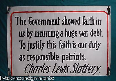 WWI WAR DEBT BISHOP CHARLES SLATTERY QUOTE LARGE ANTIQUE WAR BONDS POSTER - K-townConsignments