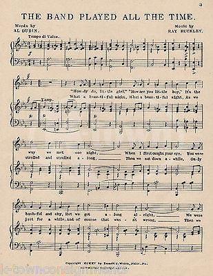 ATLANTIC CITY BOARDWALK BAND PLAYED ALL THE TIME ANTIQUE GRAPHIC SHEET MUSIC - K-townConsignments