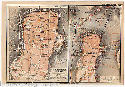 LANGRES FRANCE ST. MARTIN ANTIQUE TRAVEL CITY MAP WAGNER & LEIPZIG 1909 - K-townConsignments