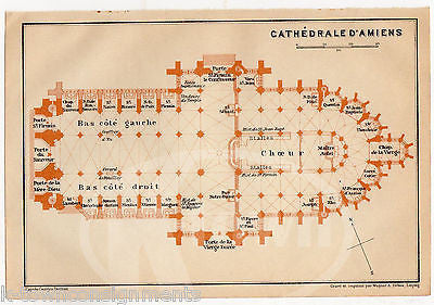 D'AMIENS CATHEDRAL FRANCE CHURCH ANTIQUE FRENCH CITY MAP WAGNER & LEIPZIG 1909 - K-townConsignments