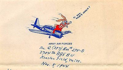 US ARMY AIR FORCES KEESLER FIELD VINTAGE WWII BUGS BUNNY ART LETTERHEAD 1944 - K-townConsignments