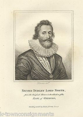 SECOND DUDLEY LORD NORTH EARL OF GUILDFORD ANTIQUE PORTRAIT ENGRAVING PRINT 1806 - K-townConsignments