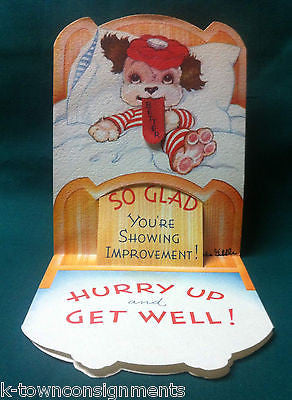 Cute Puppy Dog w/ Tongue Out Vintage Pop-Up Graphic Art Get Well Greetings Card - K-townConsignments