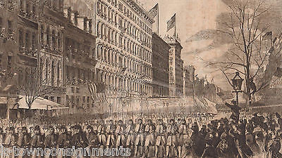 NEW YORK 7th REGIMENT ON BROADWAY CIVIL WAR ANTIQUE ENGRAVING ART PRINT 1861 - K-townConsignments