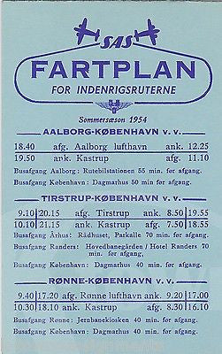 SAS SCANDINAVIAN AIRLINES VINTAGE FLIGHT PLAN EUROPEAN RATE SCHEDULE FLYER 1954 - K-townConsignments