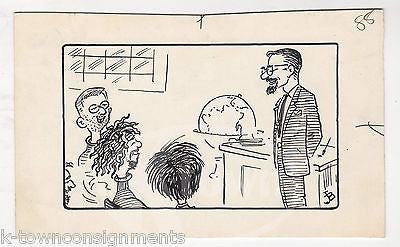 UNIVERSITY PROFESSOR HIPPIE COLLEGE STUDENTS  INK SKETCH POLITICAL CARTOON - K-townConsignments