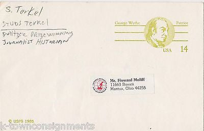 STUDS TERKEL AMERICAN HISTORIAN & AUTHOR VINTAGE AUTOGRAPH SIGNATURE - K-townConsignments