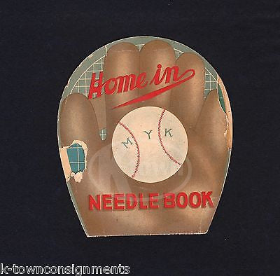 HOME IN NEEDLE BOOK ANTIQUE GRAPHIC ILLUSTRATED BASEBALL ADVERTISING NEEDLEBOOK - K-townConsignments