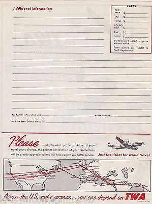 TWA TRANS WORLD AIRLINES VINTAGE UNUSED ITINERARY GRAPHIC ADVERTISING SHEET - K-townConsignments