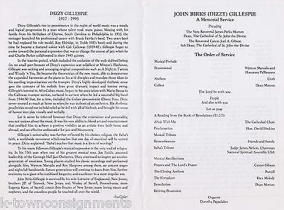 JOHN BIRKS DIZZY GILLESPIE JAZZ TRUMPET FUNERAL MEMORIAL SERVICE PROGRAM 1993 - K-townConsignments