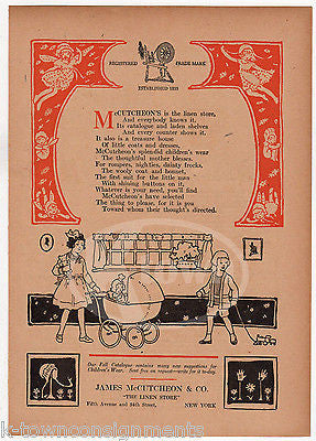 JAMES McCUTCHEON LINEN STORE ANTIQUE CHILDREN'S POEM GRAPHIC ADVERTISING PRINT - K-townConsignments