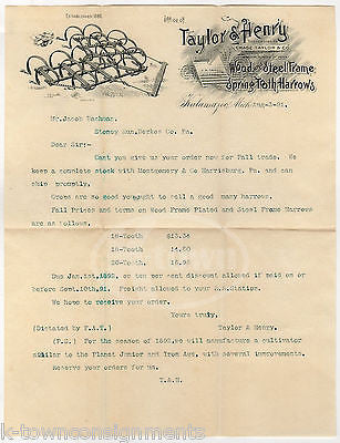 CHASE TAYLOR Co SPRING TOOTH HARROWS KALAMAZOO MICHIGAN ANTIQUE ADVERTISING 1891 - K-townConsignments