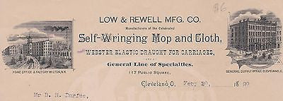 LOW & REWELL SELF WRINGING MOP INVENTION CLEVELAND ENGRAVING STATIONERY LETTER - K-townConsignments