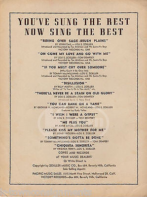 TEX ATCHINSON RIDING OVER SAGE BRUSH VINTAGE COUNTRY MUSIC SONG SHEET MUSIC 1945 - K-townConsignments