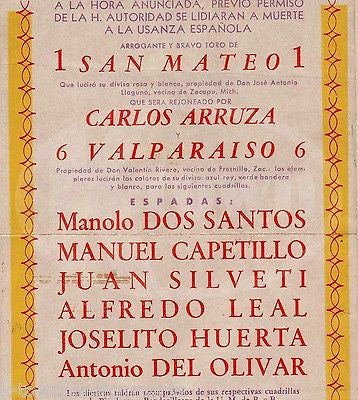 CARLOS ARRUZA THE CYCLONE SPANISH BULL FIGHTER VINTAGE PROGRAM POSTER CARD - K-townConsignments