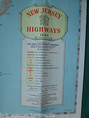 NEW JERSEY HIGHWAYS 1946 VINTAGE GRAPHIC TRAVEL ADVERTISING FOLD-OUT MAP - K-townConsignments