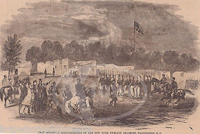 CAMP ANDERSON NEW YORK 12th REGIMENT ANTIQUE CIVIL WAR NEWSPAPER ENGRAVING PRINT - K-townConsignments