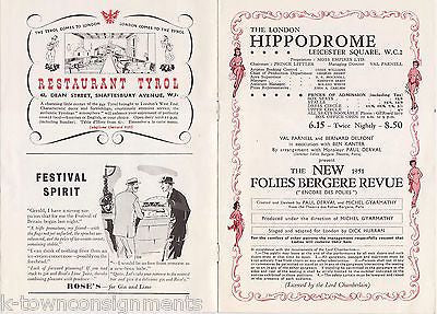 FOLIES BERGERE REVUE LONDON HIPPODROME VINTAGE THEATRE SHOW PLAYBILL 1951 - K-townConsignments