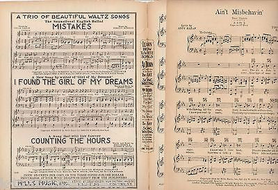 AIN'T MISBEHAVIN' CONNIE'S HOT CHOCOLATES JAZZ MUSIC LYRICS SHEET MUSIC 1929 - K-townConsignments