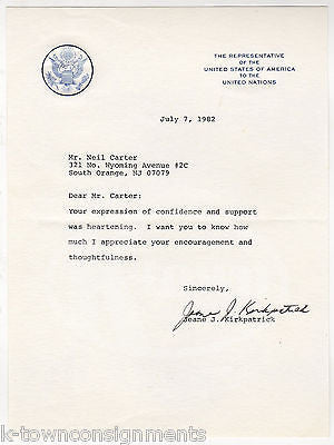 JEANE KIRKPATRICK US REP TO UNITED NATIONS VINTAGE AUTOGRAPH SIGNED LETTER 1982 - K-townConsignments