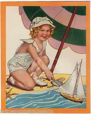 SHIRLEY TEMPLE CUTE BEACH BATHING SUIT SAIL BOAT ANTIQUE ILLUSTRATION PRINT 1935 - K-townConsignments