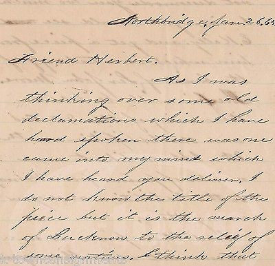 NORTHBRIDGE MA SIR JOHN MOORE BURIAL EXHIBITION ANTIQUE LETTER SILAS VANCE 1865 - K-townConsignments