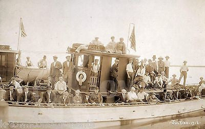 EARLY AMERICAN FERRY BOAT ALLEN JULY 1916 ANTIQUE GROUP PHOTO ON BOARD - K-townConsignments